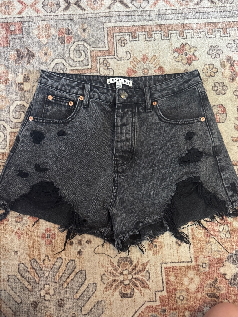 Signature8 Washed Black Distressed High-Rise Jean Shorts